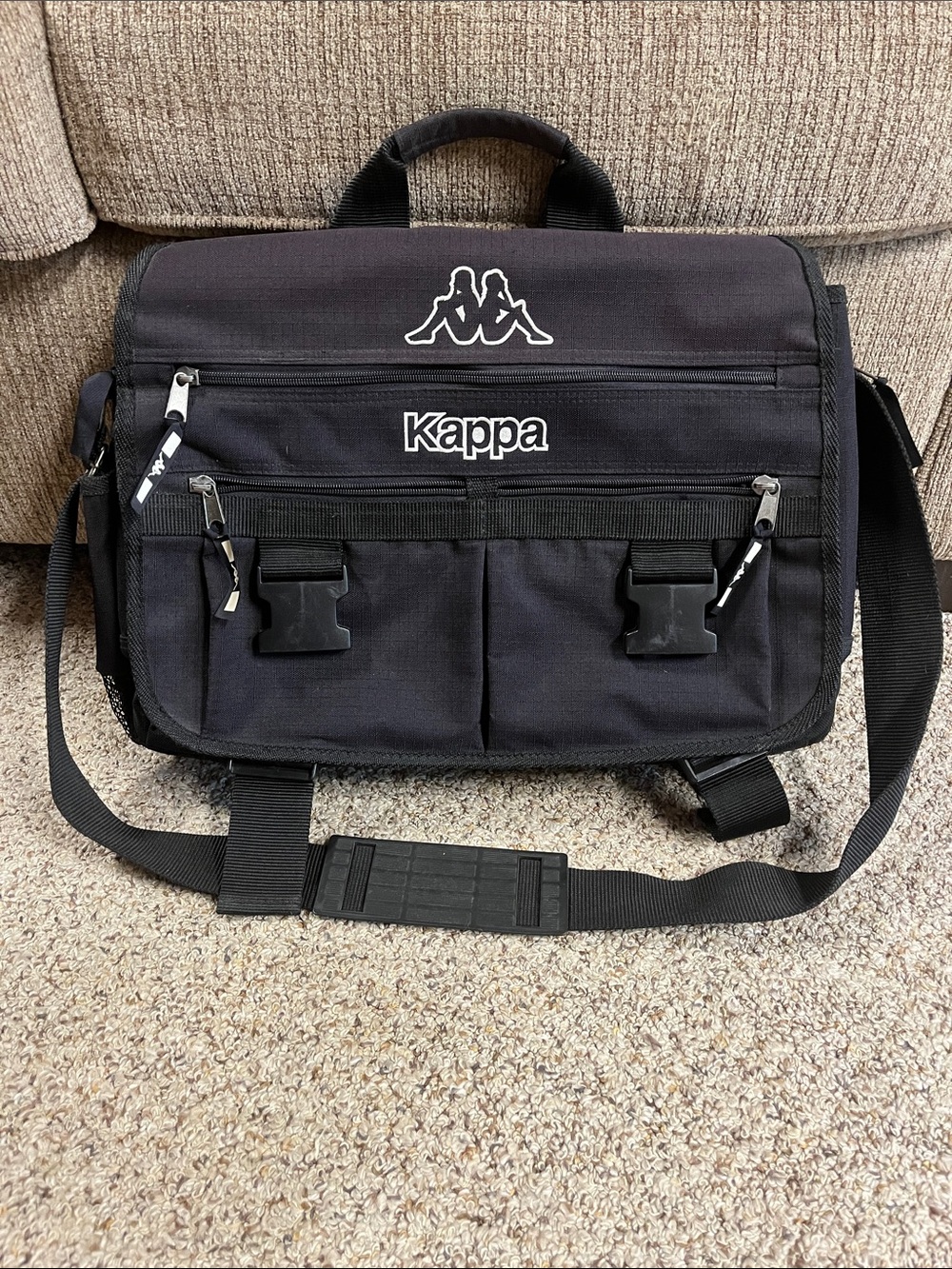 Kappa Black Messenger Bag with White Logo